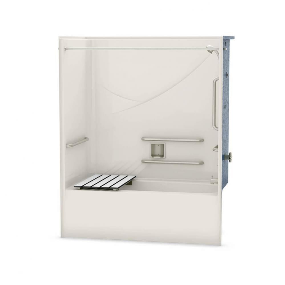 OPTS-6032 AcrylX Alcove Left-Hand Drain One-Piece Tub Shower in Biscuit - ANSI Compliant