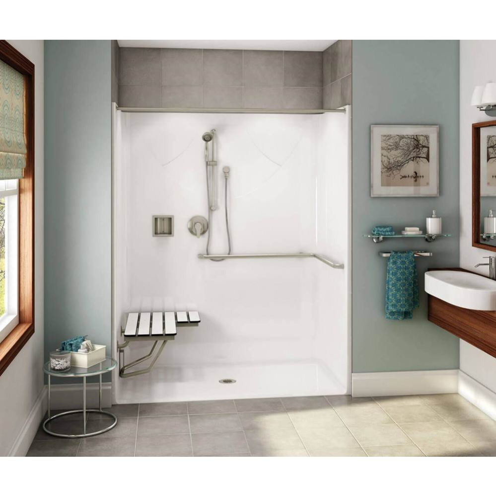 OPS-6030-RS AcrylX Alcove Center Drain One-Piece Shower in Bone - ADA Compliant (with Seat)