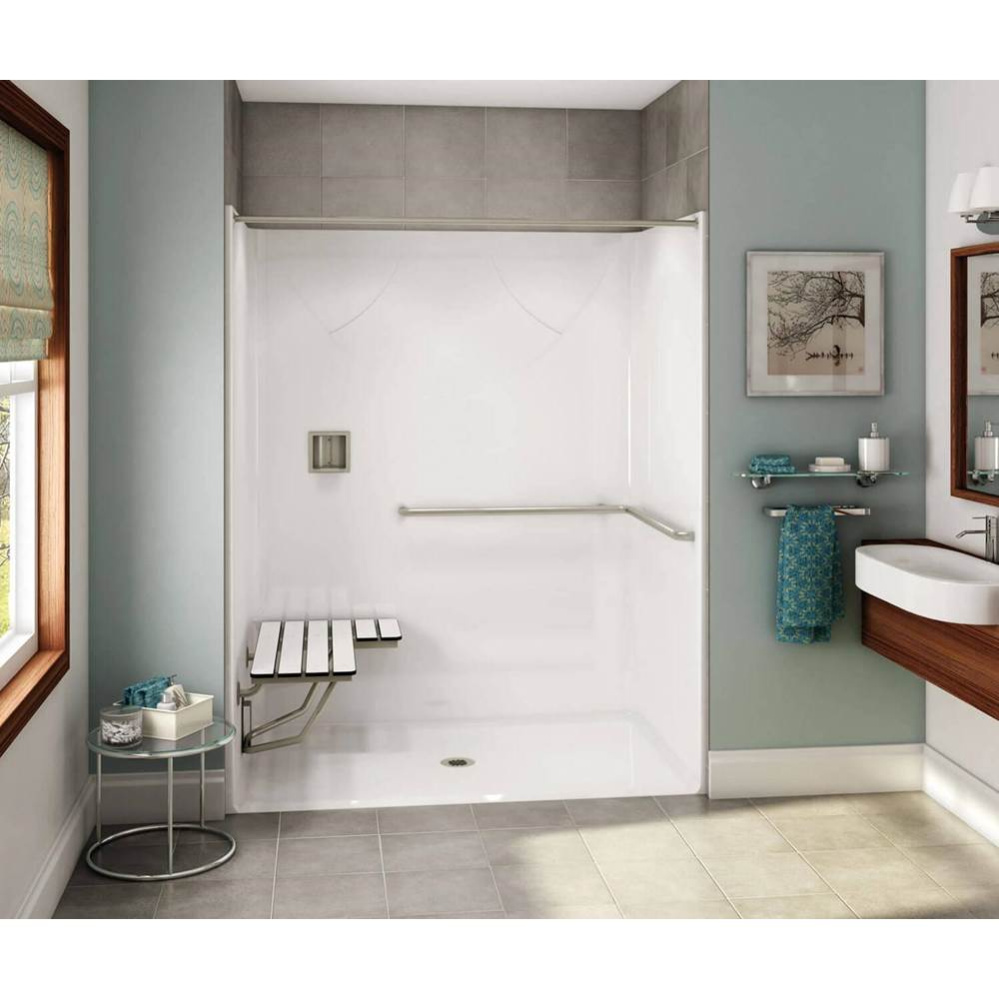 OPS-6036-RS AcrylX Alcove Center Drain One-Piece Shower in Biscuit - ADA Grab Bar and Seat