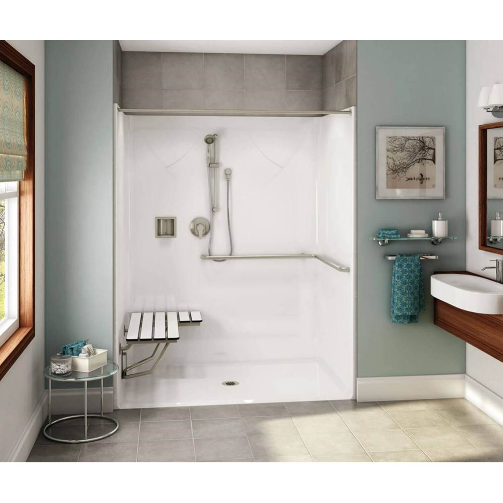 OPS-6036-RS AcrylX Alcove Center Drain One-Piece Shower in Biscuit - ADA Compliant (with Seat)