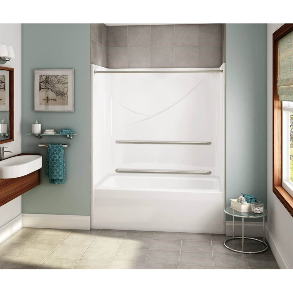 OPTS-6032 AcrylX Alcove Right-Hand Drain One-Piece Tub Shower in White - MASS Grab Bars