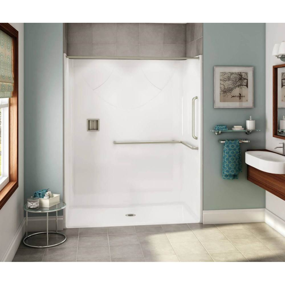 OPS-6030 AcrylX Alcove Center Drain One-Piece Shower in Black - ANSI Grab Bar