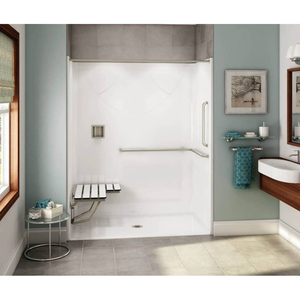 OPS-6030-RS AcrylX Alcove Center Drain One-Piece Shower in Biscuit - ANSI Grab Bar and seat