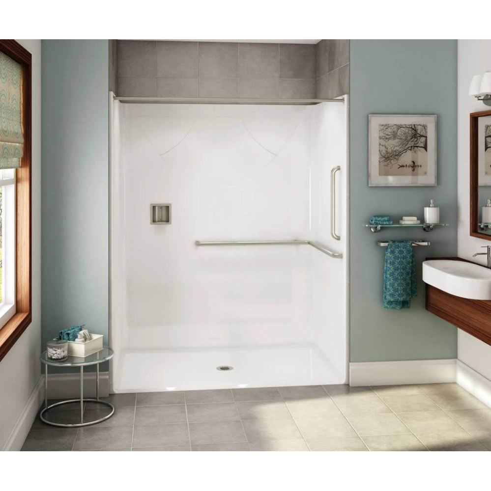 OPS-6036 AcrylX Alcove Center Drain One-Piece Shower in Thunder Grey - ANSI Grab Bar
