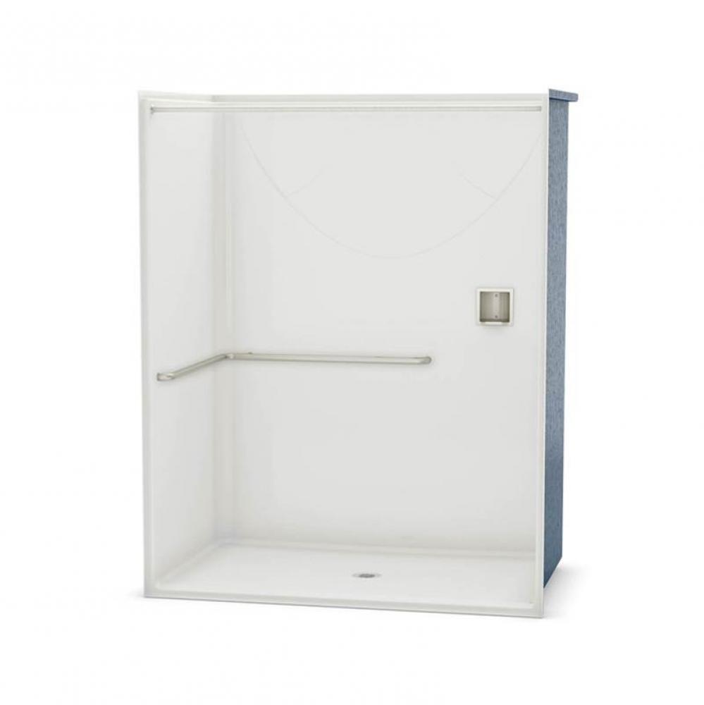 OPS-6036 AcrylX Alcove Center Drain One-Piece Shower in Bone - ADA L-Bar