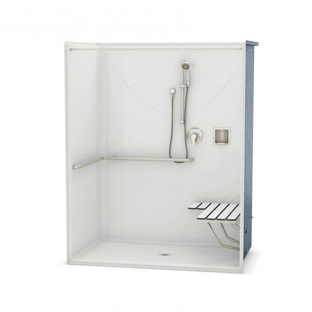 OPS-6036 AcrylX Alcove Center Drain One-Piece Shower in Bone - ADA Compliant (with Seat)