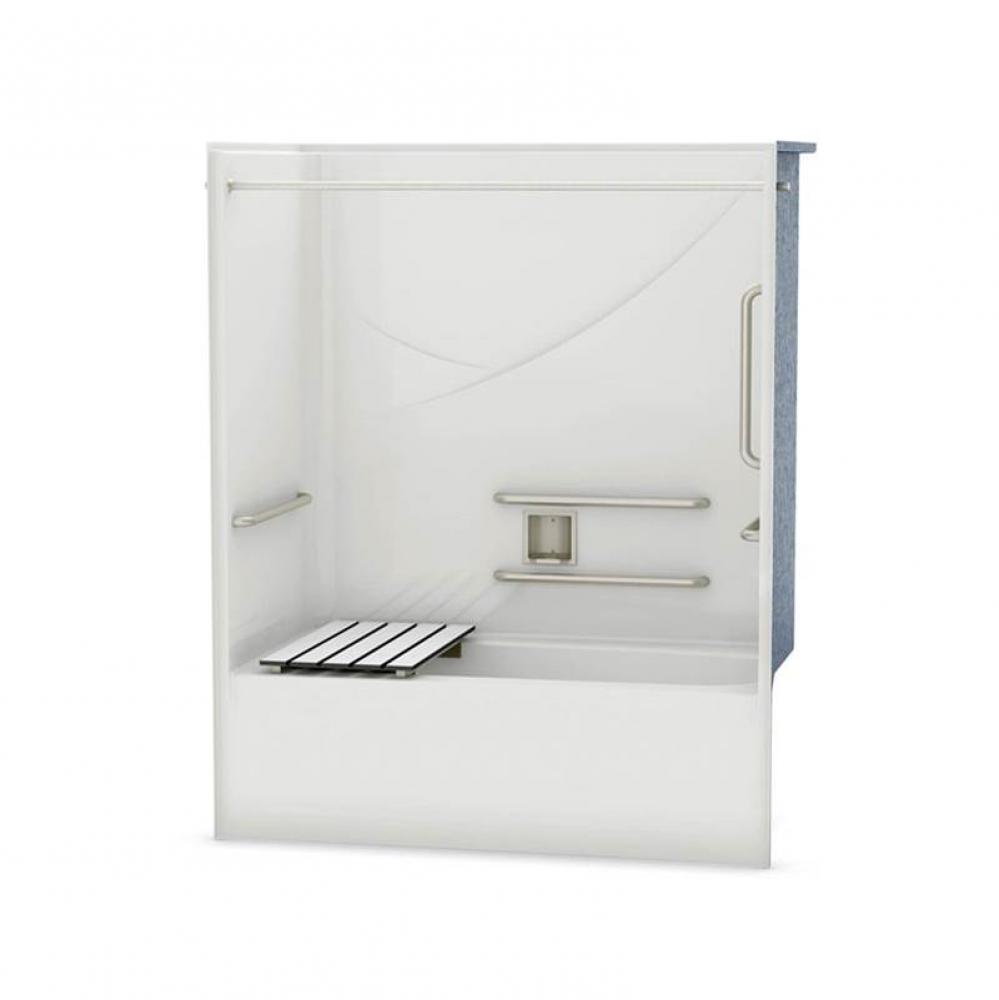 OPTS-6032 AcrylX Alcove Left-Hand Drain One-Piece Tub Shower in Bone - ANSI Grab Bars and Seat