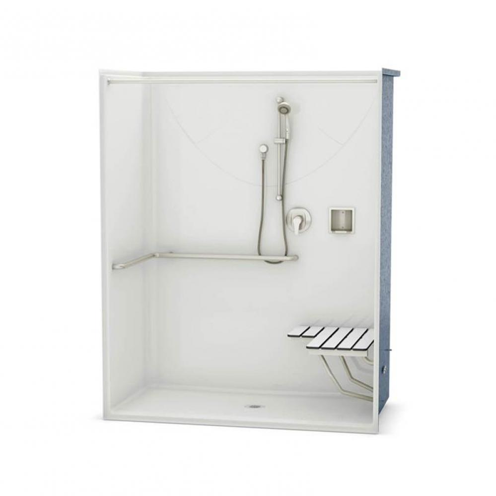OPS-6030-RS AcrylX Alcove Center Drain One-Piece Shower in Bone - ADA Compliant (with Seat)