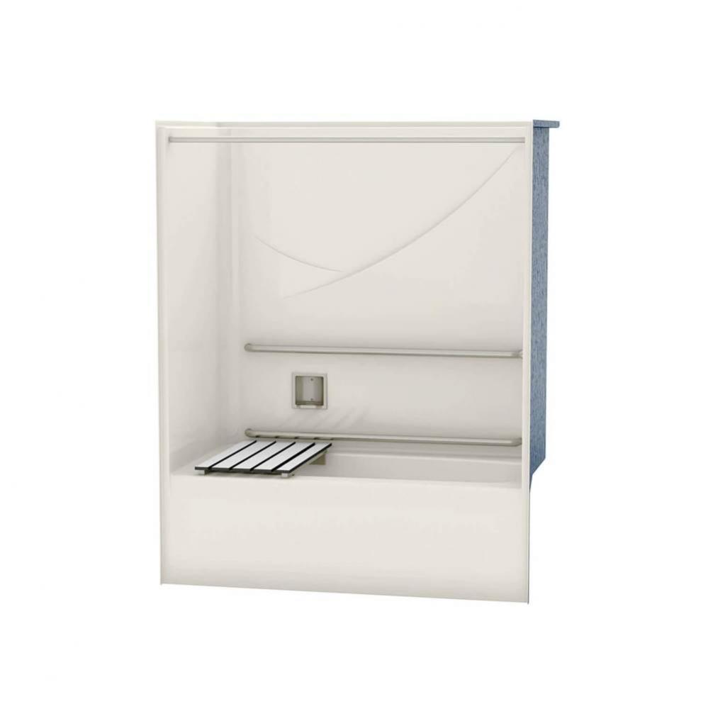 OPTS-6032 AcrylX Alcove Left-Hand Drain One-Piece Tub Shower in Biscuit - MASS Grab Bars and Seat