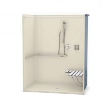Aker 141340-L-000-004 - OPS-6036-RS AcrylX Alcove Center Drain One-Piece Shower in Bone - ADA Compliant (with Seat)