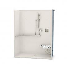 Aker 141333-L-000-007 - OPS-6030-RS AcrylX Alcove Center Drain One-Piece Shower in Biscuit - ADA Compliant (with Seat)