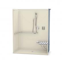 Aker 141291-L-000-004 - OPS-6030 AcrylX Alcove Center Drain One-Piece Shower in Bone - ADA Compliant (with Seat)
