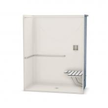 Aker 141290-L-000-007 - OPS-6030 AcrylX Alcove Center Drain One-Piece Shower in Biscuit - ADA Grab Bar and Seat