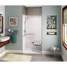 Aker 141276-L-000-007 - OPS-3636 AcrylX Alcove Center Drain One-Piece Shower in Biscuit - Complete Accessibility Package