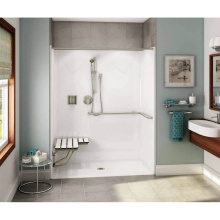 Aker 141333-000-002-118 - OPS-6030-RS AcrylX Alcove Center Drain One-Piece Shower in White - ADA Compliant (with Seat)