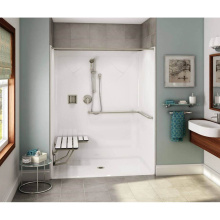 Aker 141340-000-002-118 - OPS-6036-RS AcrylX Alcove Center Drain One-Piece Shower in White - ADA Compliant (with Seat)
