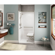 Aker 141367-L-000-007 - OPS-3636-RS AcrylX Alcove Center Drain One-Piece Shower in Biscuit - with MASS grab bar and seat