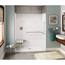Aker 141466-R-000-004 - OPS-6036-RS AcrylX Alcove Center Drain One-Piece Shower in Bone - ANSI Grab Bar and seat