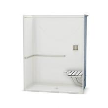 Aker 141290-L-000-004 - OPS-6030 AcrylX Alcove Center Drain One-Piece Shower in Bone - ADA Grab Bar and Seat