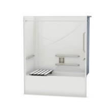 Aker 141313-L-000-004 - OPTS-6032 AcrylX Alcove Left-Hand Drain One-Piece Tub Shower in Bone - ANSI Grab Bars and Seat