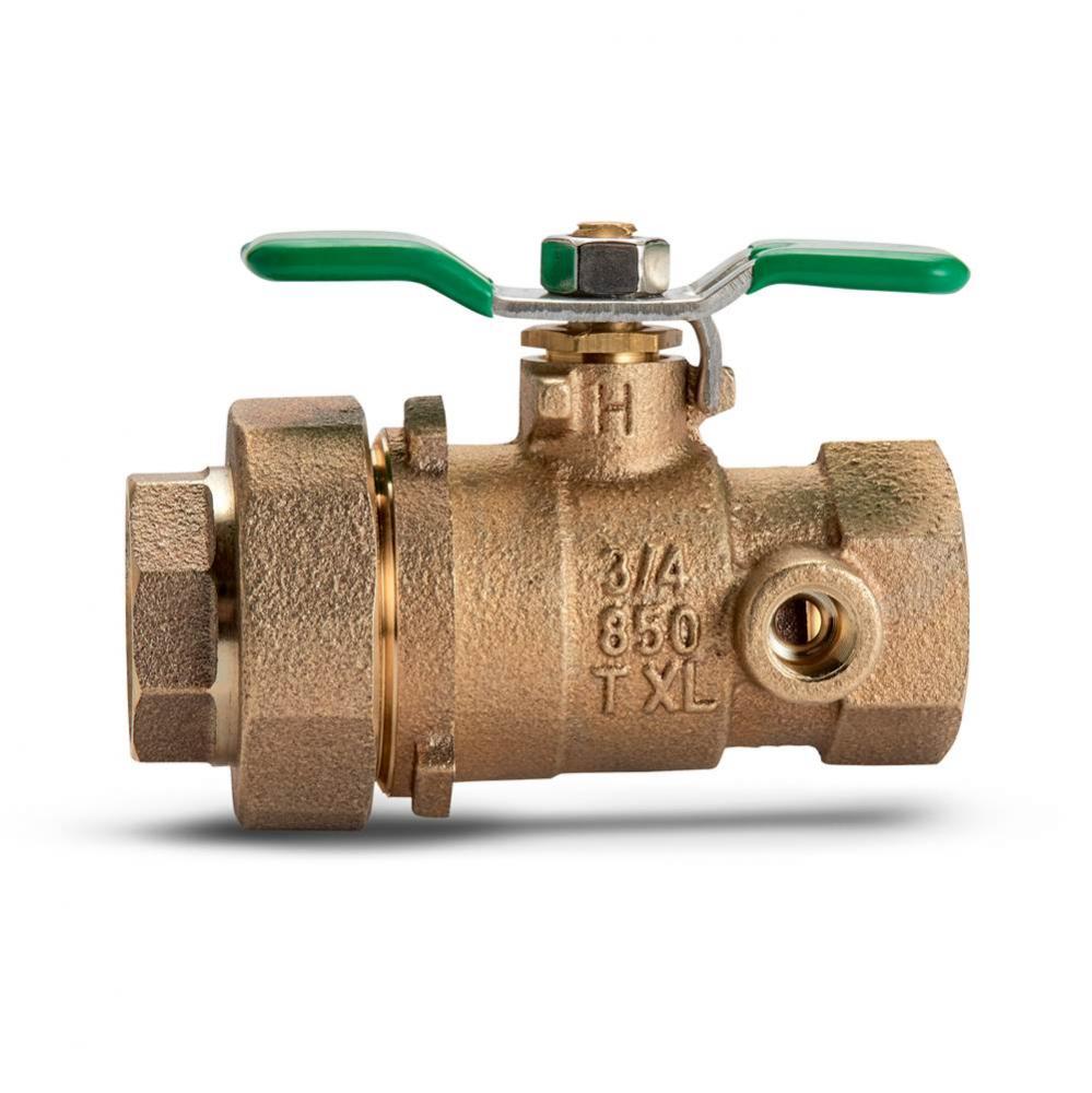 Ball Valve, Lead-Free, FNPT Union x FNPT, Tapped