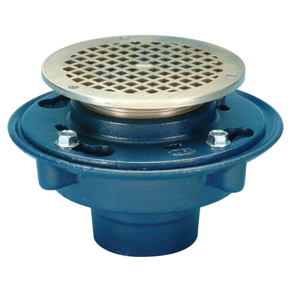 CI Floor Drain, 3'' NH Outlet 6'' Rd Adj Pol Ni Str w/ Heel Proof Sq Grate