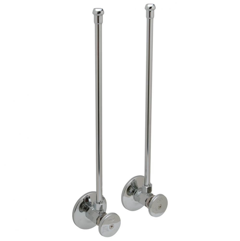 Two Standard Angle Stops with Round Wheel Handles, 12'' Flexible Risers, Steel Flanges,
