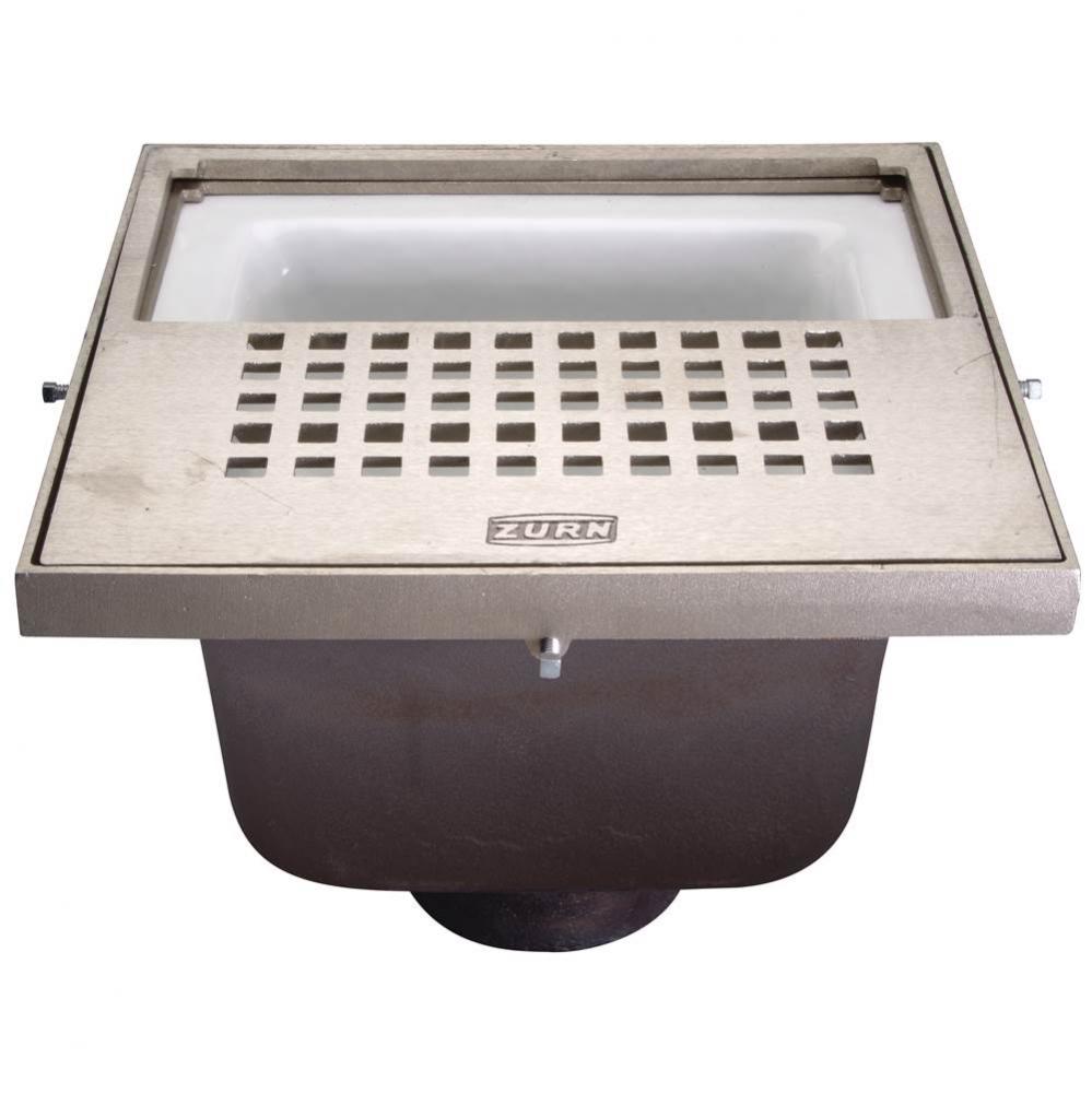 12''Sq X 6'' Ni Brz A.R.E. Floor Sink w/ Half Grate