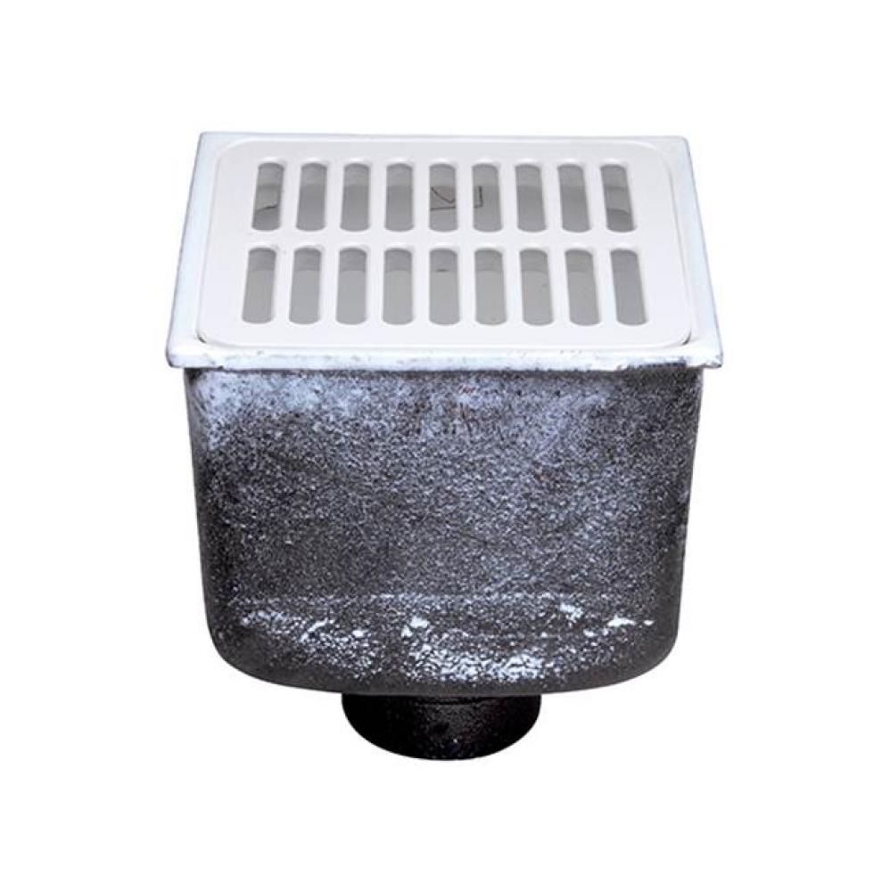 8''Sq X 6'' Ni Brz A.R.E. Floor Sink w/ Half Grate-Trap Primer