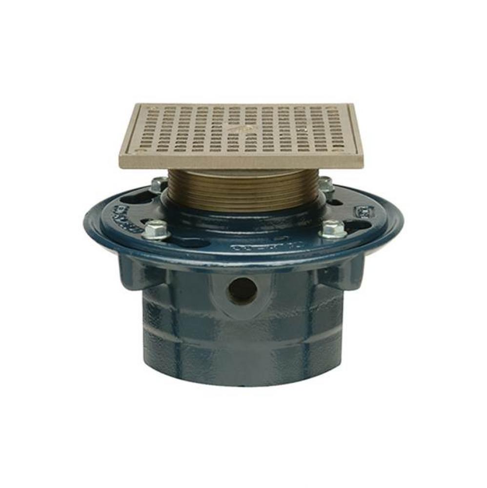 Galv CI Floor Drain w/5'' Sq Pol Nickel Adj Str w/ Secured HP Grate-TP-100  USA