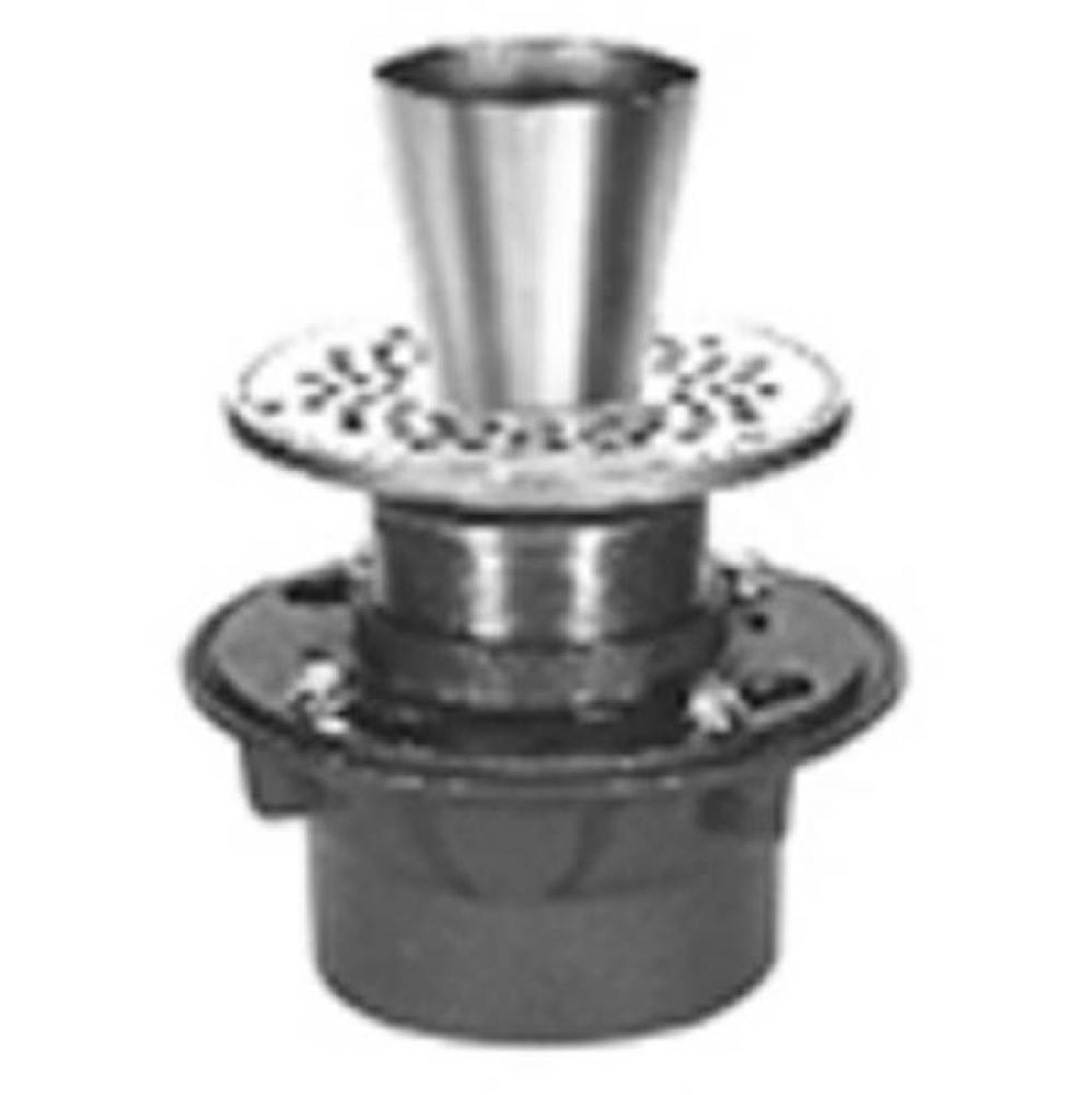 CI Floor Drain w/ 7'' Rd Adj Polished Bronze Strainer w/ 4'' Dia Funnel