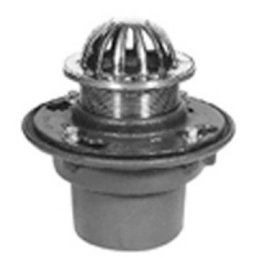 CI Floor Drain w/ 6'' Rd Adj Polished Nickel Strainer w/ Dome