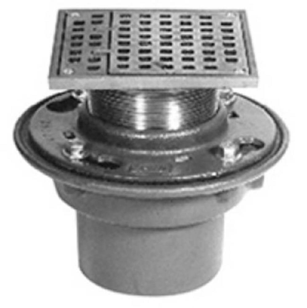 CI Floor Drain w/ 8'' Square Pol Bronze Adjustable Strainer w/ Hinged Grate