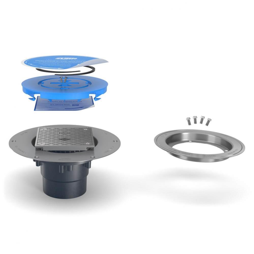 CO2 ABS Cleanout w/5'' Sq NB Head, SS Deck Plate, CC, 2''x3'' Outlet