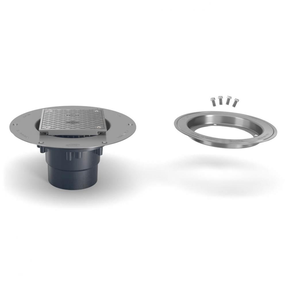 CO2 ABS Cleanout w/5'' Sq SS Head, SS Deck Plate, CC, 2''x3'' Outlet