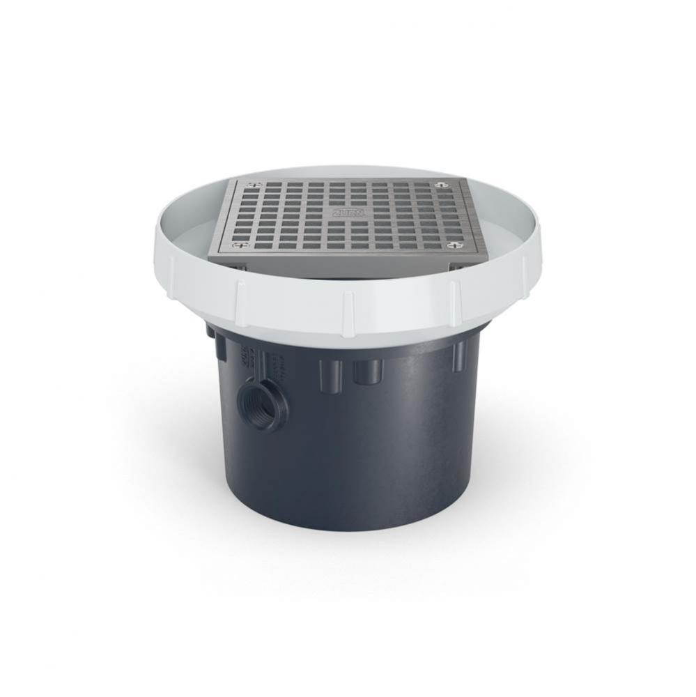 ABS Slab on Grade Floor Drain ? 6-inch Square Nickel Bronze Strainer with 4-inch Bottom Outlet