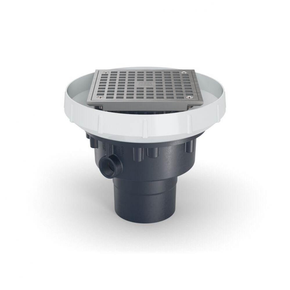 ABS Slab on Grade Floor Drain ? 6-inch Square Nickel Bronze Strainer with 3-inch x 4-inch Bottom O