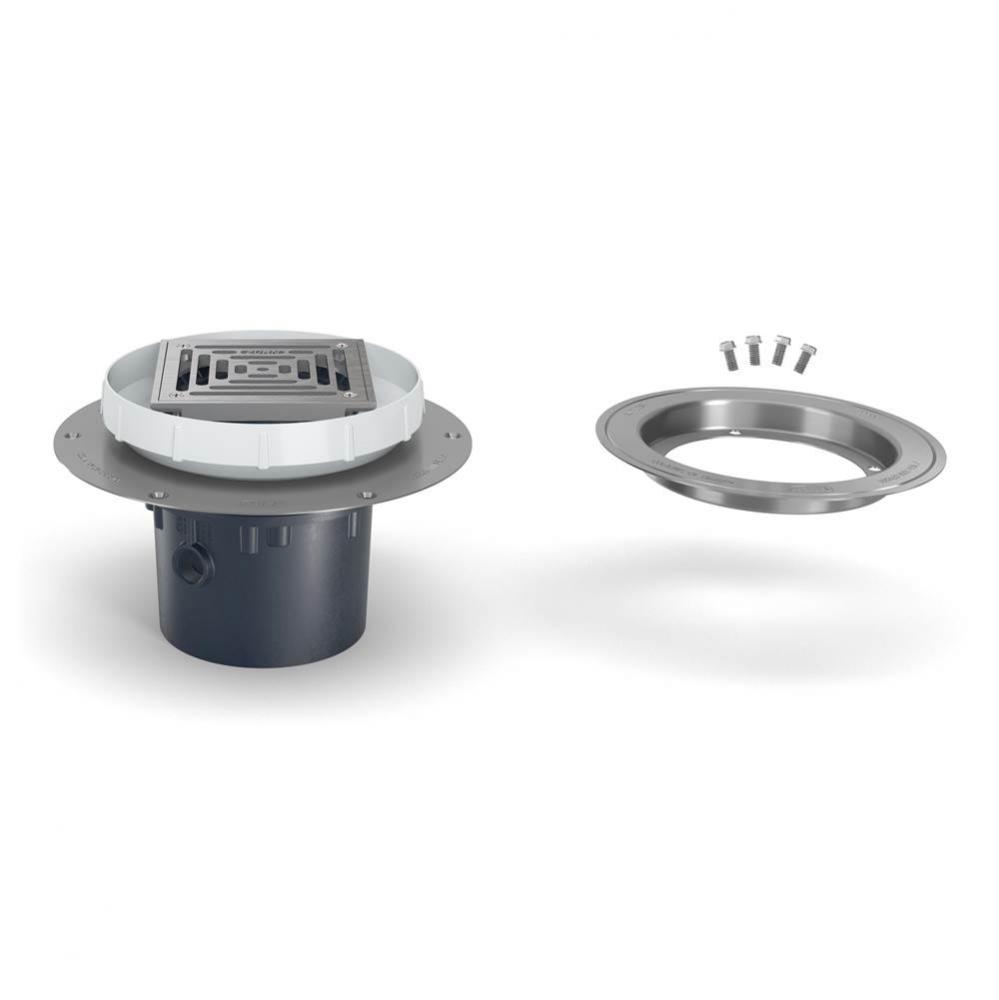 ABS Floor Drain ? 5-inch Stainless-Steel Head and Clamp Collar with 2-inch x 3-inch Bottom Outlet