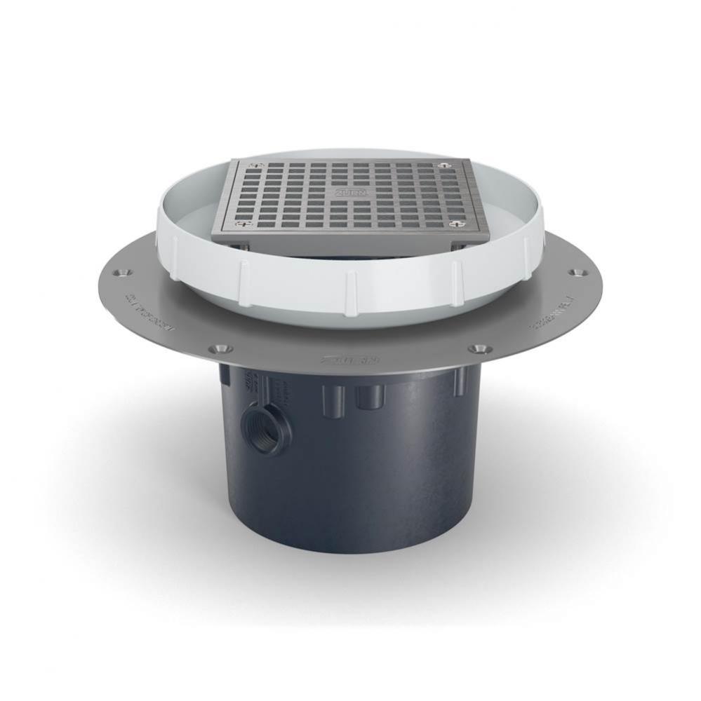 ABS Floor Drain ? 5-inch Nickel Bronze Head, Stainless-Steel Deck Plate with 4-inch Bottom Outlet