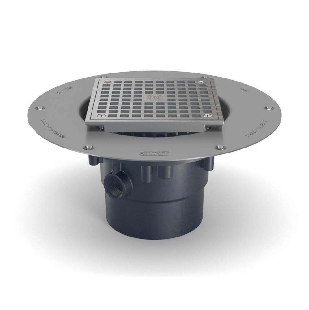 FD2 PVC Drain w/5'' Sq NB Head, SS Deck Plate and 3''X4'' Outlet PN