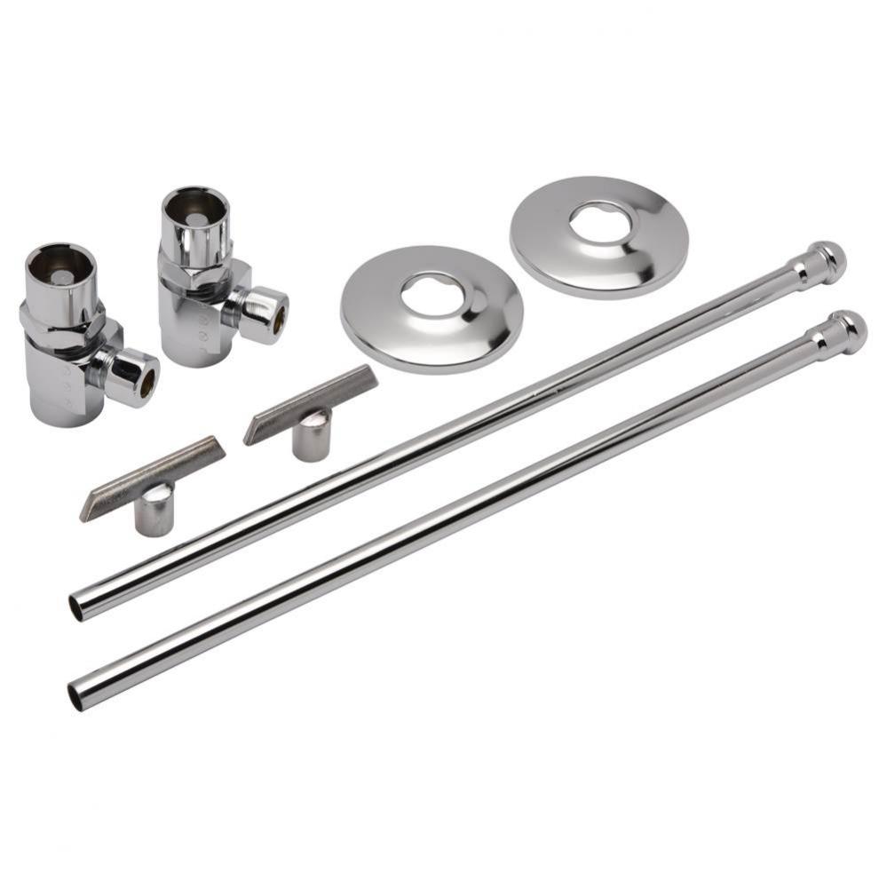 Two Heavy-Duty Angle Stops with Loose Key, 12'' Flexible Risers, Steel Flanges, 1/2&apos