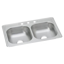 Zurn Industries D233213 - Dayton Stainless Steel 33'' x 21-1/4'' x 6-9/16'' 3-Hole Equal Doubl
