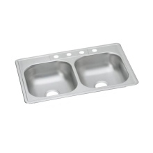 Zurn Industries D233214 - Dayton Stainless Steel 33'' x 21-1/4'' x 6-9/16'' 4-Hole Equal Doubl