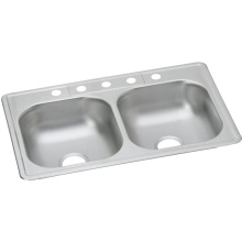 Zurn Industries D233215 - Dayton Stainless Steel 33'' x 21-1/4'' x 6-9/16'' 5-Hole Equal Doubl