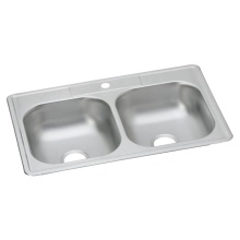 Zurn Industries D233221 - Dayton Stainless Steel 33'' x 22'' x 6-9/16'' 1-Hole Equal Double Bo