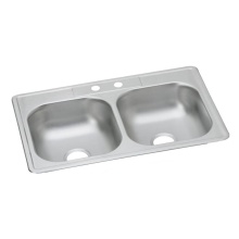 Zurn Industries D233222 - Dayton Stainless Steel 33'' x 22'' x 6-9/16'' 2-Hole Equal Double Bo