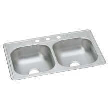 Zurn Industries D233223 - Dayton Stainless Steel 33'' x 22'' x 6-9/16'' 3-Hole Equal Double Bo