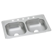 Zurn Industries D233225 - Dayton Stainless Steel 33'' x 22'' x 6-9/16'' 5-Hole Equal Double Bo