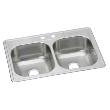 Zurn Industries DSE233222 - Dayton Stainless Steel 33'' x 22'' x 8-1/16'' 2-Hole Equal Double Bo