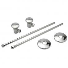 Zurn Industries Z8800-XL-LR-PC - Two Standard Angle Stops with Round Wheel Handles, 12'' Flexible Risers, Steel Flanges,